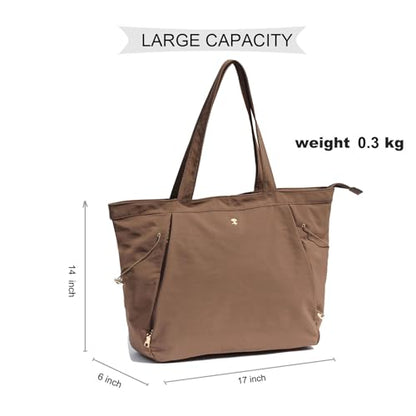 ESVAN Yoga Tote Bag for Women Shoulder Bags Drawstring for Office Workout Travel Carryall Pilates Gym and Beach - color: Coffee