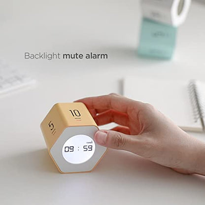 mooas Multi-Hexagon Clock Timer, Cube, Backlight, Countup/Down (Yellow) | 6 Preset Times, Productivity Timer, 12/24H Clock, Battery Operated, Sound/Mute, Easy to Use, Exercise, Study, Cooking, Work - color: Yellow