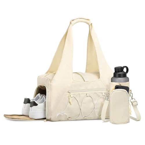 Small Gym Bag for Women with Shoe Compartment 35L, Beige - color: Beige