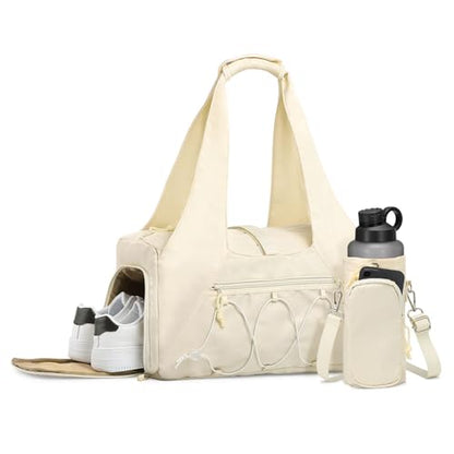 Small Gym Bag for Women with Shoe Compartment 35L, Beige - color: Beige