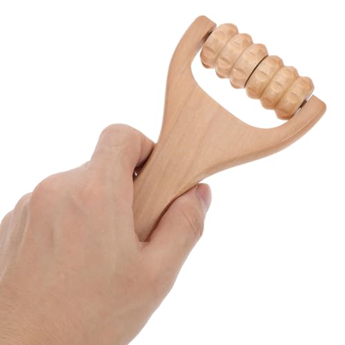 LALAFINA 4Pcs Wooden Massager Rollers Handheld Bead Rollers Lymphatic Acupressure Massage Tool for Men Women Foot, Legs, Arms, Light Brown