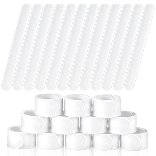 Gemscream 12 Pcs Silicone Slap Bracelets DIY Slap Bands Party Favors Bulk Blank Soft Wristband Wrist Snap Band for Craft Project DIY Painting Birthday Party Halloween Christmas - color: White