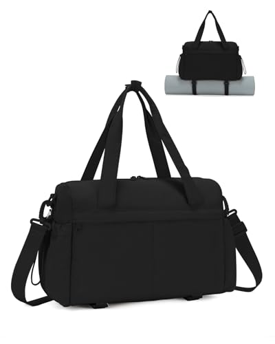 Small Gym Bag, Mini Gym Bag with Yoga Mat Holder & Wet Compartment, Black - color: Puffer Black