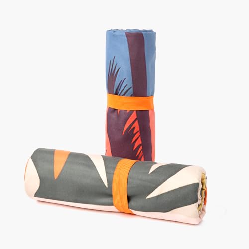 Eunzel 2 Pack Microfiber Beach Towel, Quick Dry Travel Towel Large Sand Free Towel for Beach, Camping, Swim Pool, Gym, Sports& Yoga 71"x32", Retro Tropics/Tropical Sunset - color: Retro Tropics& Tropical Sunset