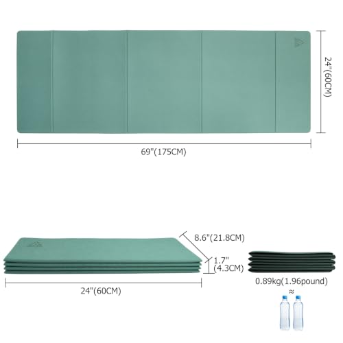 IwIeIaIrI Foldable POE Non Slip Yoga Pilates Mat– 1/4" (6mm) Thick | Foldable Lightweight with Carry Strap, Portable for Home Workout, Pilates, Travel & Gym Mat - color: Green