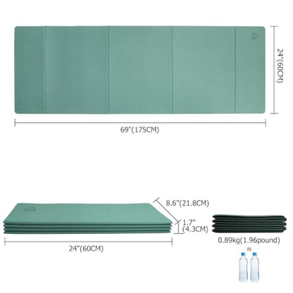 IwIeIaIrI Foldable POE Non Slip Yoga Pilates Mat– 1/4" (6mm) Thick | Foldable Lightweight with Carry Strap, Portable for Home Workout, Pilates, Travel & Gym Mat - color: Green