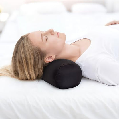 Microbead Bolster Tube Pillows with Double Cover，Squish Bean Bed Microbead Pillow Soft Neck Back Lumbar Support Smooth Cool Touch Comfortable Fabric (Black) - color: Black