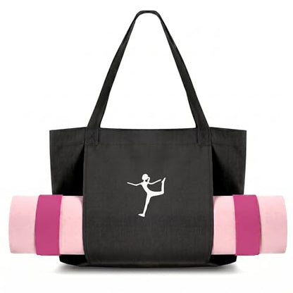 Yoga Bag Canvas Tote Mat Holder Large Gym Pilates Women - color: Black