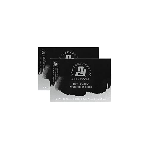 New York Central 100% Cotton Watercolor Paper Blocks 2 Pack 140lb 5x7 - Cold Press Acid-Free Premium Watercolor Paper for Artists, Painting, Water Media, Professionals, & More - size: 5x7" - 2 Pack