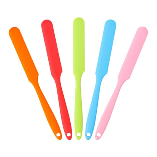 5Pcs Silicone Spatula Set Heat Resistant Cake Cream Butter Spatulas Mixing Batter Scraper Non-Stick Flexible Baking Cooking Tool BPA-Free Multicolor Set of (5colors) - color: Colour mixture