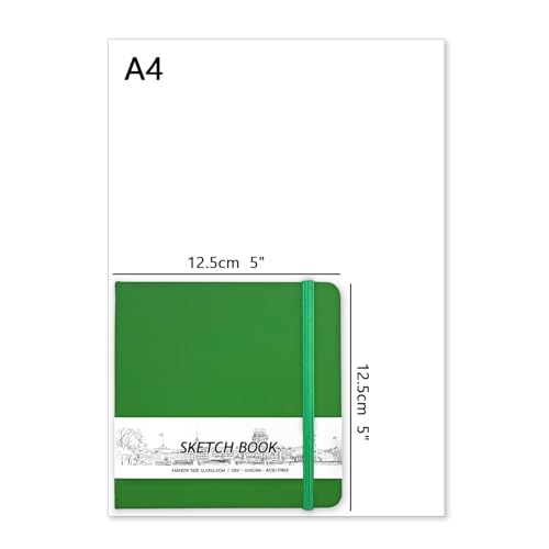 5" x 5" Hardcover Sketch Book,58 Sheets Small Mixed Media Pocket Sketch Pad | PU Cover,150 GSM Acid Free Artist Drawing Paper,Travel Journal Blank Notebook for Adults Sketching,Illustration. - color: 150gsm PU-grass green