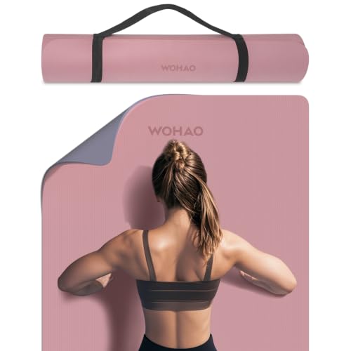 8mm Extra Wide 80cm Yoga Mat Non Slip | Spacious 80cm x 72" mat for tall users, gym, pilates. POE, reversible dual-color, non-slip, tear-proof, odorless, strap. - color: Dark Powder+Dark silve