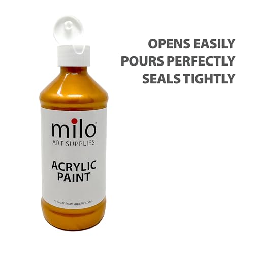 milo Metallic Acrylic Paint Set, 6 Metallic Colors, 8 oz Bottles | Safe and AP Non-Toxic, Made in the USA, Arts & Crafts Paints for Artists, Student & Hobby Painters, Paint Pack, Multi-Media - style: Metallic Set 6 x 8 oz