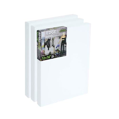 The Edge Eco-Friendly Recycled Cotton Stretched Canvas for Painting - 12x16 Box of 3 - Medium-Textured, Triple Acrylic Primed All Media Painting Canvas, 320gsm, 1-1/2 in. Deep Pine Stretchers - size: 12"x16"