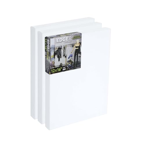 The Edge Eco-Friendly Recycled Cotton Stretched Canvas for Painting - 12x16 Box of 3 - Medium-Textured, Triple Acrylic Primed All Media Painting Canvas, 320gsm, 1-1/2 in. Deep Pine Stretchers - size: 12"x16"