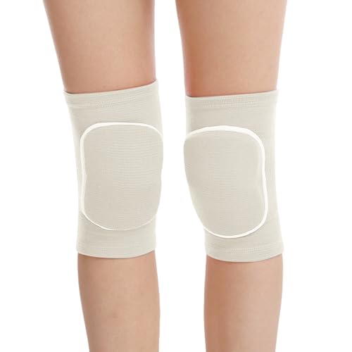 JUMISEE Kids Knee Pad, Anti-Slip Padded Sponge Knee Brace Breathable Flexible Elastic Knee Support for Football Volleyball Dance Skating Basketball Sports - color: Beige, size: Small(7-12 Years old)