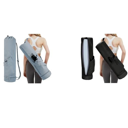 sportsnew Yoga Mat Bag Drawstring Pocket-Full Zip Cargo Yoga Mat Carrier Bag with Water Bottle Pocket and Bottom Wet Pocket Exercise Yoga Mat Carrier Multi-Functional Storage Bag, Blue & Black
