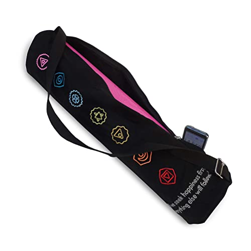 Premium Cotton Yoga Mat Bag with Shoulder Strap - Durable, Breathable and Lightweight Gym Bag to Carry the Standard or Extra Large Mat Sizes - Ideal for Yoga, Pilates & Fitness Equipment - color: Chakra Black, size: Large