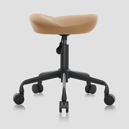 Ergonomic Saddle Stool, Adjustable Hydraulic Rolling Chair with Swivel Seat - color: Tan, size: Standard without Backrest