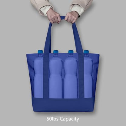 TOPDesign 1-Pack Canvas Tote Bag with an External Pocket, Reusable Grocery Shopping Bag, Top Zipper Closure, Daily Essentials (Blue) - color: Blue