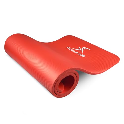 ProsourceFit Extra Thick Yoga and Pilates Mat 1/2” (13mm) or 1" (25mm), 71-inch Long High Density Exercise Mat with Comfort Foam and Carrying Strap - color: Red, size: 1/2"
