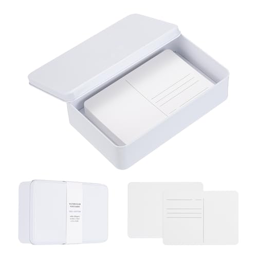 MECCANIXITY 40 Sheets Watercolor Postcards, 100% Cotton 4x6 Inch Watercolor Paper with White Tin Box Blank Postcards Cold Pressed for Mailing Painting Invitations Greeting Cards(140lb/300gsm) - color: White