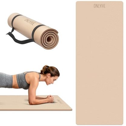 Yoga Mat Extra thick 8mm Exercise mat, Soft Lightweight TPE Fitness Mat with strap, High Elasticity, Anti-fatigue,non-slip mat for Women, Yoga, Camping, Travel, Gym & Outdoor | 72"L x 0.32"Th - color: Milk coffee