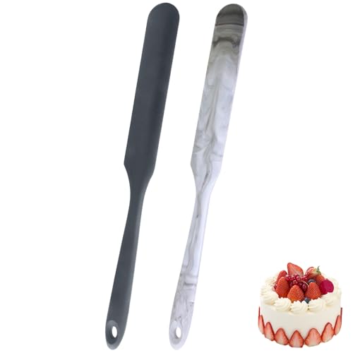 2 Pcs 13 Inch Silicone Jar Spatulas, Non-Stick Heat Resistant Cake Cream Spatulas Set, Large Cake Cream Butter Spatulas for Jars, Blender, Cooking Baking (Blue Green) (Dark grey and Marble) | 2 Pcs 13 Inch Large Cake Cream Spatulas for Jars, Blender, Cook