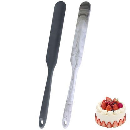 2 Pcs 13 Inch Silicone Jar Spatulas, Non-Stick Heat Resistant Cake Cream Spatulas Set, Large Cake Cream Butter Spatulas for Jars, Blender, Cooking Baking (Blue Green) (Dark grey and Marble) | 2 Pcs 13 Inch Large Cake Cream Spatulas for Jars, Blender, Cook