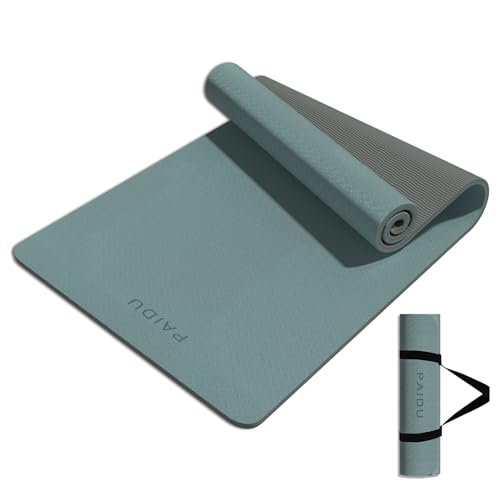 PAIDU Yoga Mat 8mm TPE Non‑Slip Fitness Mat with Strap for Home Workouts - color: 딥그린 & 그레이