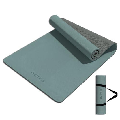 PAIDU Yoga Mat 8mm TPE Non‑Slip Fitness Mat with Strap for Home Workouts - color: Deepgreen&Gray