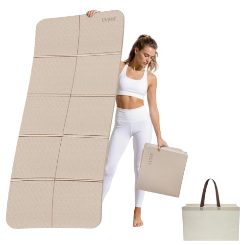 LVME 접이식 요가 매트, (190.5cm x 80cm) 엑스트라 라지 여행용 매트 - color: 밀크 커피