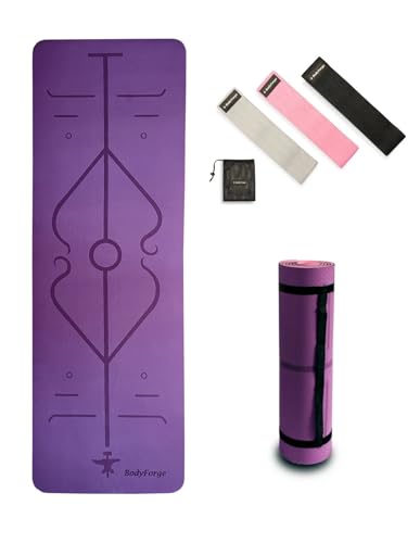 BodyForge Yoga Mat Thick Exercise Mat Thick Non-Slip Extra Thick High-Density Pilates & Fabric Resistance Bands Working Out Booty Bands for Women and Men Exercise Bands Resistance Bands Set Bundle - color: Purple