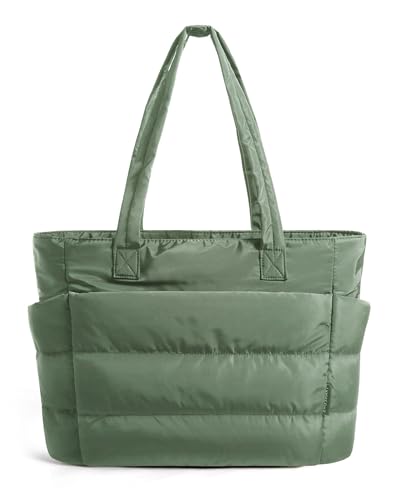 BAGSMART Puffy Tote Bag for Women, Lightweight Work Tote Handbag - color: Haze Green, size: Standard