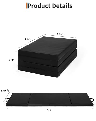 6x2FT Folding Gymnastics Mat, 2-Inch Thick 4-Fold Exercise Floor Mat for Home Gym, Portable Yoga Mat for Pilates, Aerobics, Martial Arts & Training