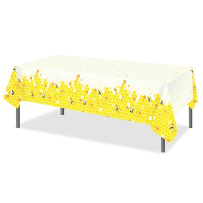 1Pc Bee Party Plastic Tablecloth 54 x 87 Inch Long Table Cover, Honey Honeycomb Party Tablecover for Cartoon Bee Theme Kids Baby Shower Birthday Dinner Picnic Kitchen Event - color: Bee