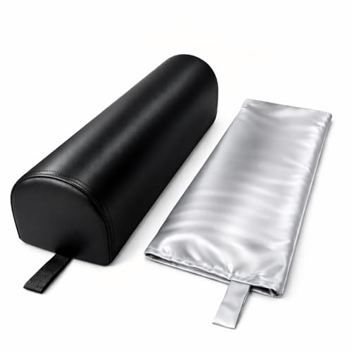 Dual-Cover Comfort Massage Bolster Pillow 3/4 Round, 26 x 6 x 6 in PU Leather & Cooling Cover Bolster for Massage Table, Massage Bolster Pillow for Legs, Leg & Knee Bolster Support – Black/ Light Gray