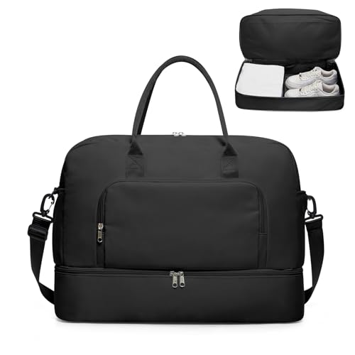 Travel Duffle Bag,Weekender Bags for Women with Shoe Compartment Personal Item Travel Bag Carry on Overnight Bags For Airplanes Gym Duffel Bag with Wet Pocket Hospital Bag for Labor and Delivery Black - color: O1-Black