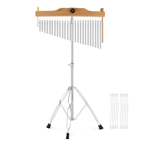 EASTROCK 25 Note Chimes Single-row Bar Chime Height-Adjustable Stand Silver - color: 25note Silver