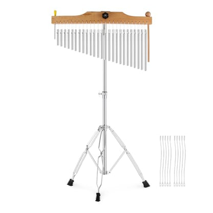 EASTROCK 25 Note Chimes Single-row Bar Chime Height-Adjustable Stand Silver - color: 25note Silver