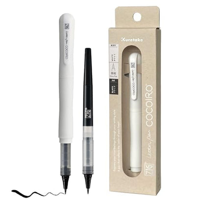Kuretake ZIG Letter Pen COCOIRO, Body with Black Ink Refill Set, Flexible Extra Fine Brush Tip, Refillable marking Pen for Calligraphy, Hand Lettering, Made in Japan (WHITE, Black) - color: WHITE