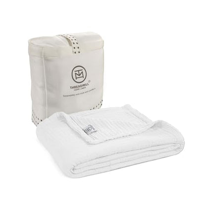 Threadmill Cotton Throw, Muslin, White, 4-Layer, Lightweight, Breathable | 100% Cotton, Muslin Weave, 50x65 in, Breathable, All-Season, Lightweight, OEKO-TEX Certified, Machine Washable - color: White, size: Throw