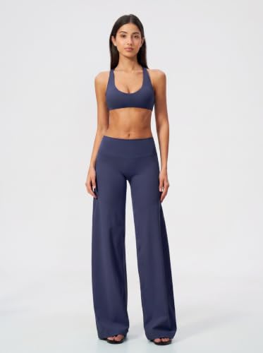 Womens Two Piece Workout Sets Spaghetti Straps Crop Top Matching Straight Leg Pants Gym Yoga Pilates Outfits - color: V-true Blue, size: Medium