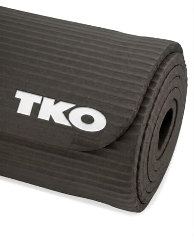 TKO Extra Thick Exercise Yoga Mat with Carrying Strap - color: Gray / Black