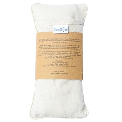 Sacksy Thyme Organic Linen Eye Pillow - Lavender & Flaxseed for Relaxation, Yoga, Stress Relief - Microwavable Heating Pad & Cool Compress - Made in USA - Gifts for Meditation - color: Natural (Unscented)