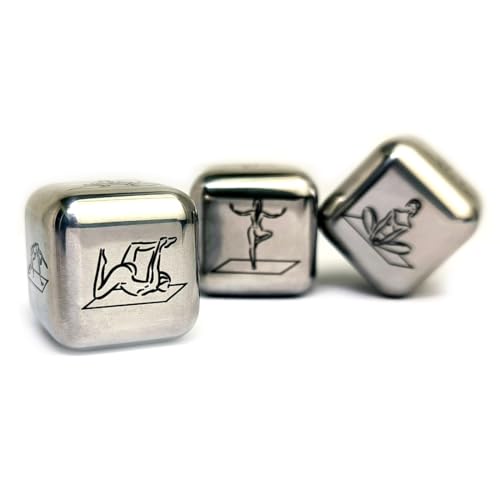 Metal Yoga Dice Set, 3Pcs Laser Engraved Yoga Pose Pattern Stainless Steel Rolling Dices with Velvet Bag for Women Yogis