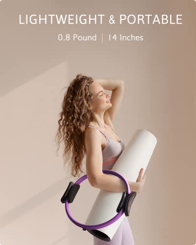 LIONSCOOL Pilates Ring Set 14" Magic Circle, 9" Mini Ball, Resistance Bands | Foam-Padded Fiberglass Pilates Ring, 400 lb Anti-Burst Ball, Latex Bands, Guide & Bag, Pilates Equipment Kit for Home Workout - color: Purple