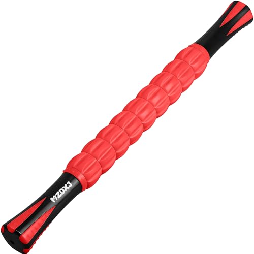 Muscle Roller & Massage Roller Stick for Athletes - Lymphatic Drainage Support, Relieves Muscle Soreness, Cramping & Tightness - Targets Legs, Arms, Back & Calves （Red Wheel） - color: Red