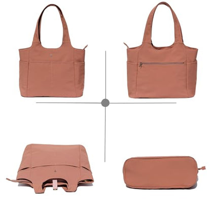 ESVAN Yoga Tote Bag Mat bag Women Shoulder Bags Carryall Tote for Travel Office Workout Gym Nurse Beach - color: Pink Brown
