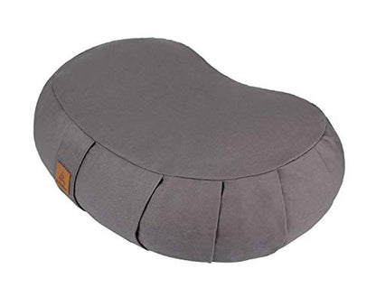 Crescent Zafu Meditation Pillow, D=17" W=11" H=5.5" Zabuton Yoga Bolster, Meditation Cushion, Floor Pouf Yoga Pillow Zippered Organic Cotton Cover Natural Buckwheat kneeling pillow - Large - color: Grey